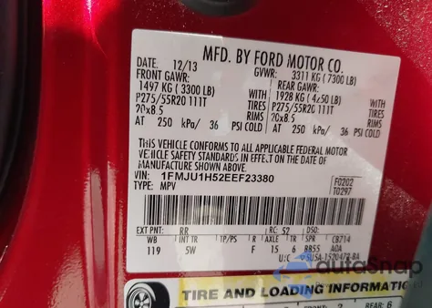 2014 Ford Expedition King Ranch из США, поврежденный, VIN 1FMJU1H52EEF23380